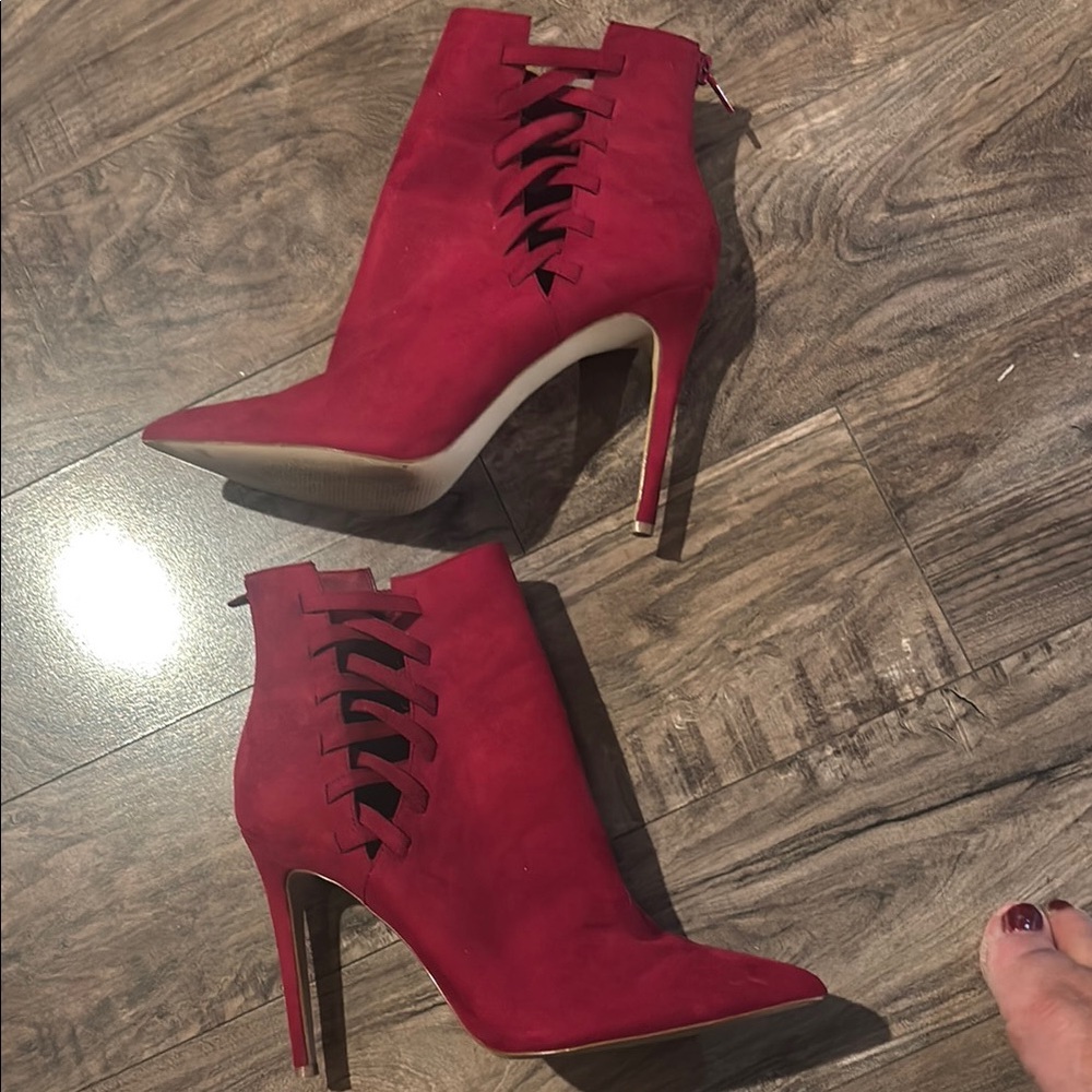 Elegant Red Lace-Up Ankle Boots